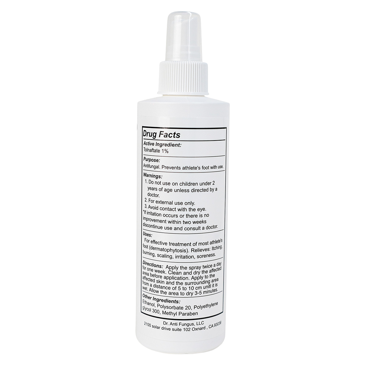 White spray bottle with label on a white background