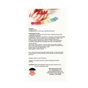 Product packaging with colorful nail bands and text on a white background