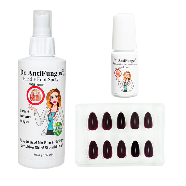 Antifungal Press on Finger Nails + Hand & Foot Spray Bundle