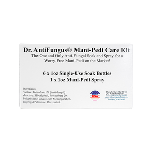 Dr. AntiFungus Mani-Pedi Care Kit packaging with text and branding on a white background