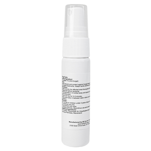White spray bottle with text on a white background