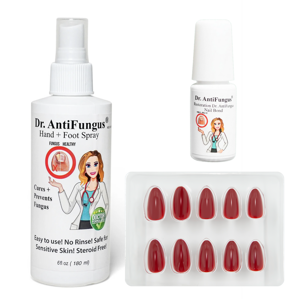 Dr. Anti Fungus Press on Finger Nails + Hand & Foot Spray Bundle